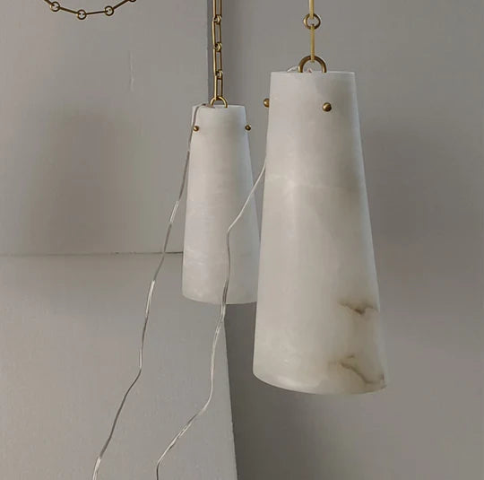 Javad Modern 9 Light Alabaster Pendant Lamp, Brass Chain Chandelier