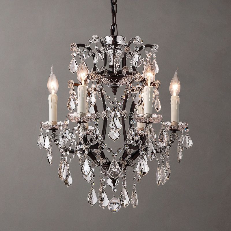 19th C. Rococo Iron & Crystal Round Chandelier 18"