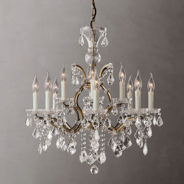 19th C. Rococo Iron & Crystal Round Chandelier 28"