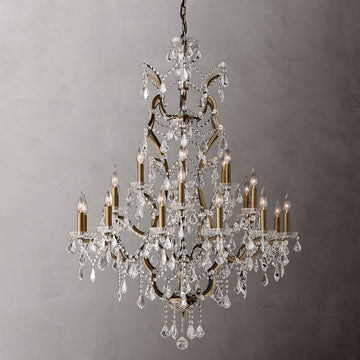 19th C. Rococo Iron & Crystal Round Chandelier 40"