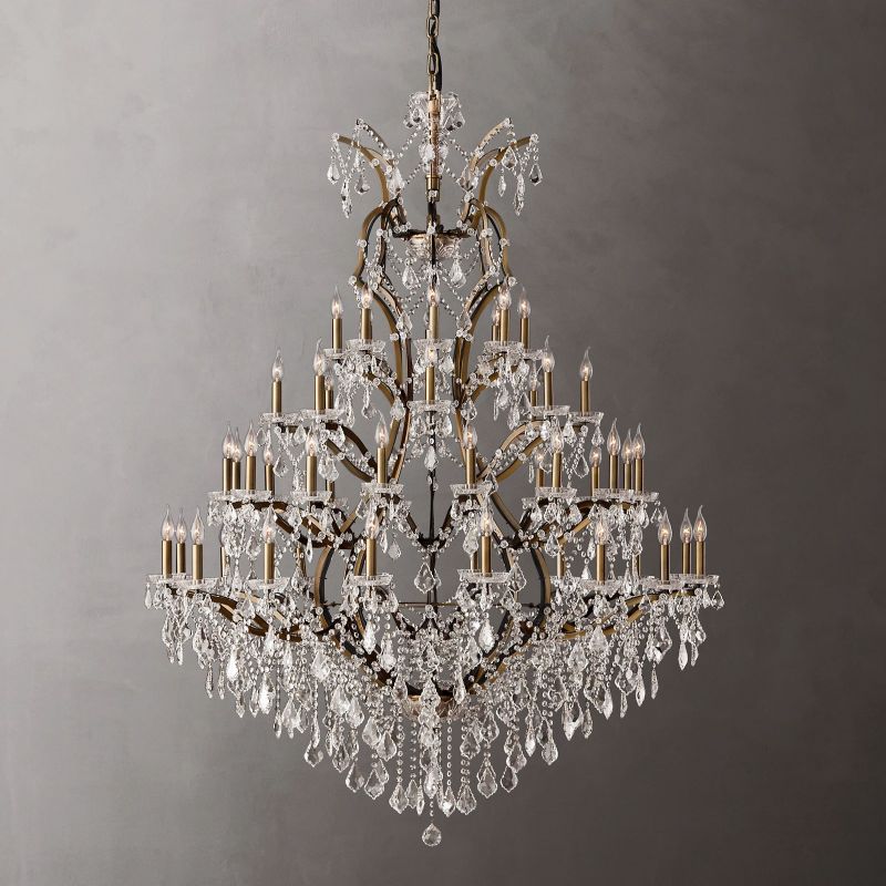 19th C. Rococo Iron & Crystal Round Chandelier 60"