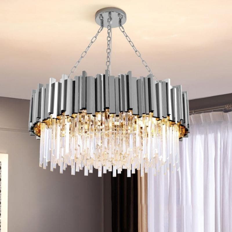 Natasha Modern Chrome Round Crystal Chandelier