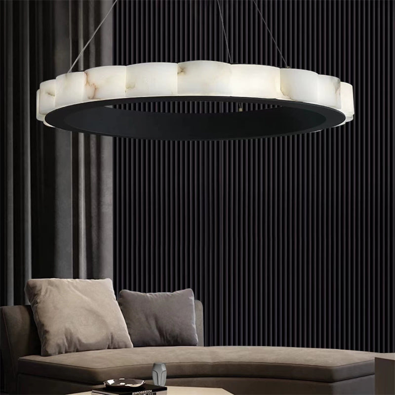 August Moden Marble Round Chandelier Black