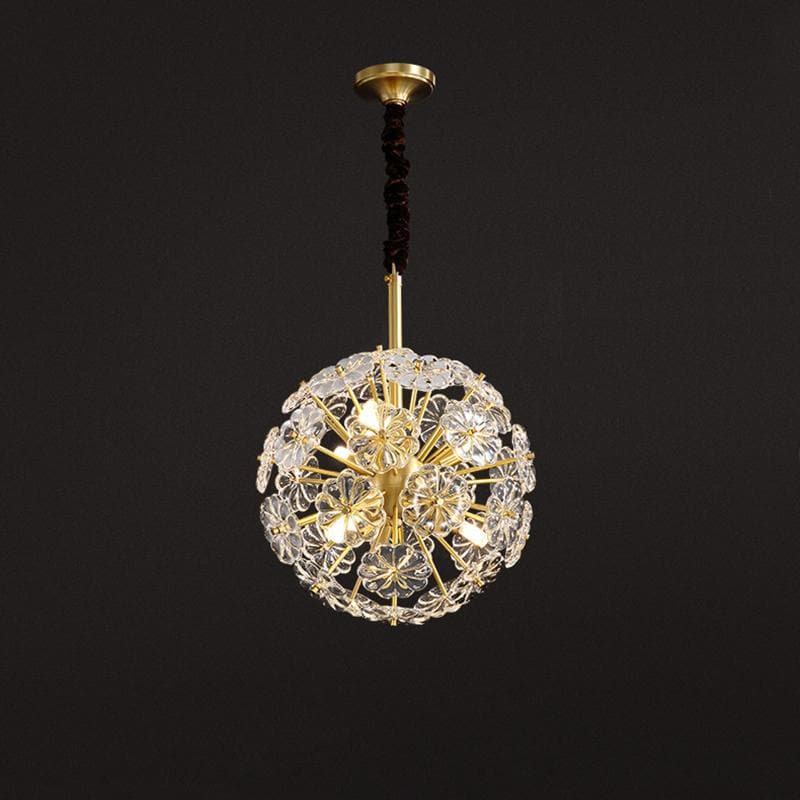 Brass Dandelion Petal Crystal Chandelier