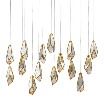 Prismal Glass Mirror 15-Light Linear Multi-Drop Chandelier