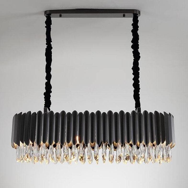 Rounded Rectangle Long Crystal Chandelier Black