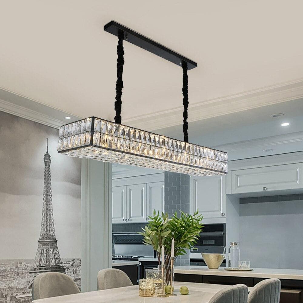 Rectangle Crystal Long Chandelier W32" / 40"