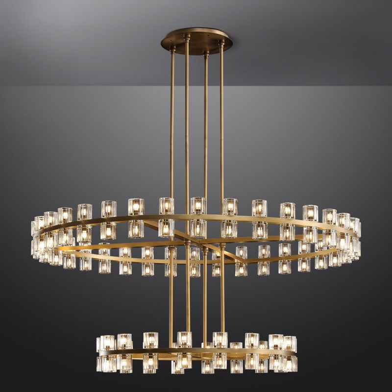 Arcachon Crystal Shade Two-Tier Round Chandelier 60"