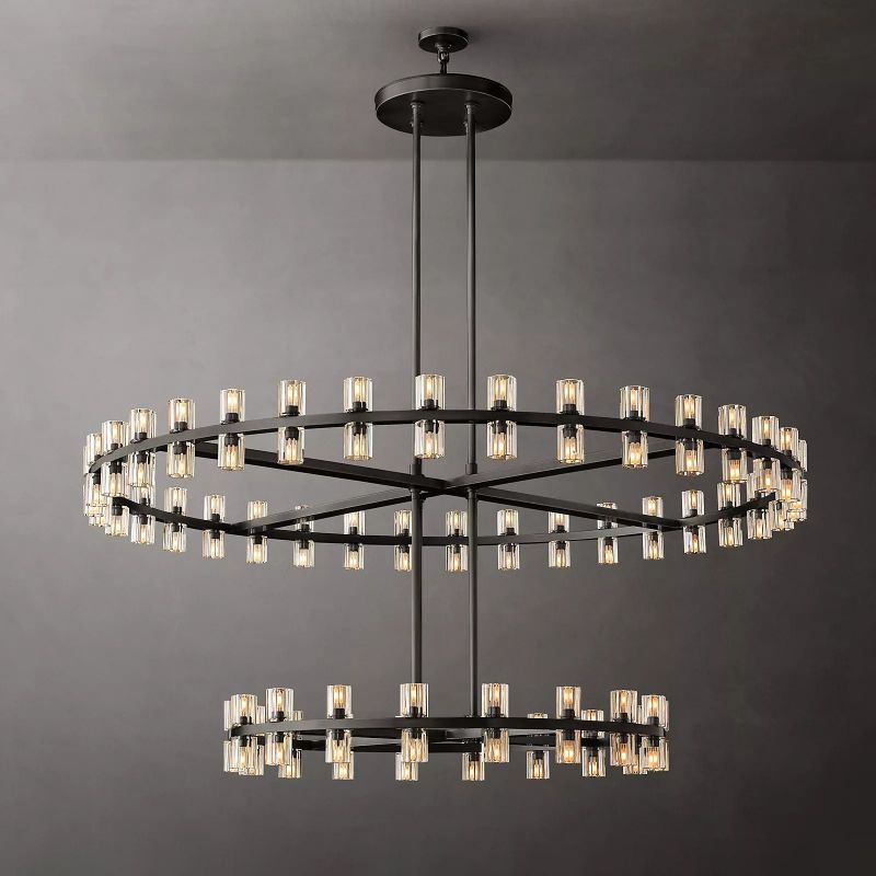 Beliy Crystal Shade Two-Tier Round Chandelier 60" chandeliers for dining room,chandeliers for stairways,chandeliers for foyer,chandeliers for bedrooms,chandeliers for kitchen,chandeliers for living room Rbrights   