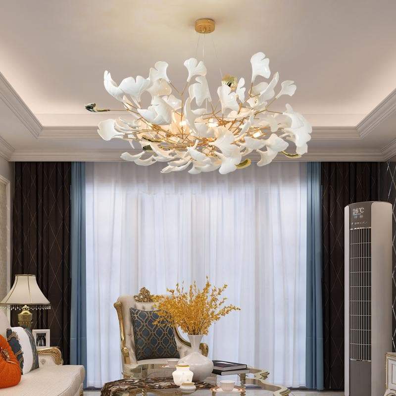 Ceramic Ginkgo Petal Branches-Shaped Chandelier(Round)