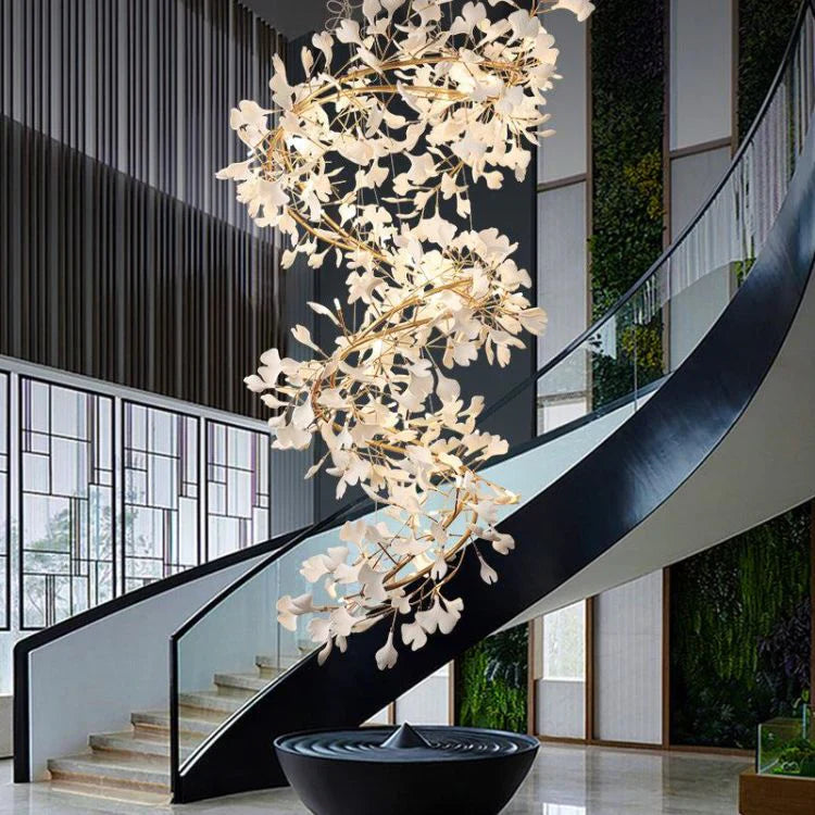 Vertical Modern Ceramic Petal Chandelier Stair Light
