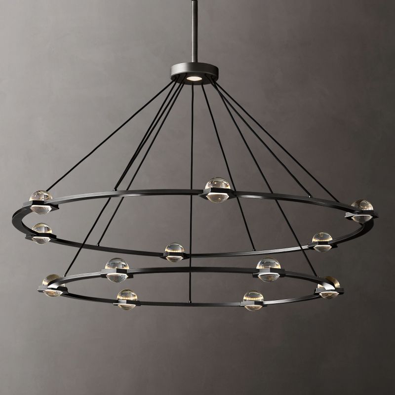 Eclate Two-Tier Round Chandelier 60" chandeliers for dining room,chandeliers for stairways,chandeliers for foyer,chandeliers for bedrooms,chandeliers for kitchen,chandeliers for living room Rbrights Matte Black  