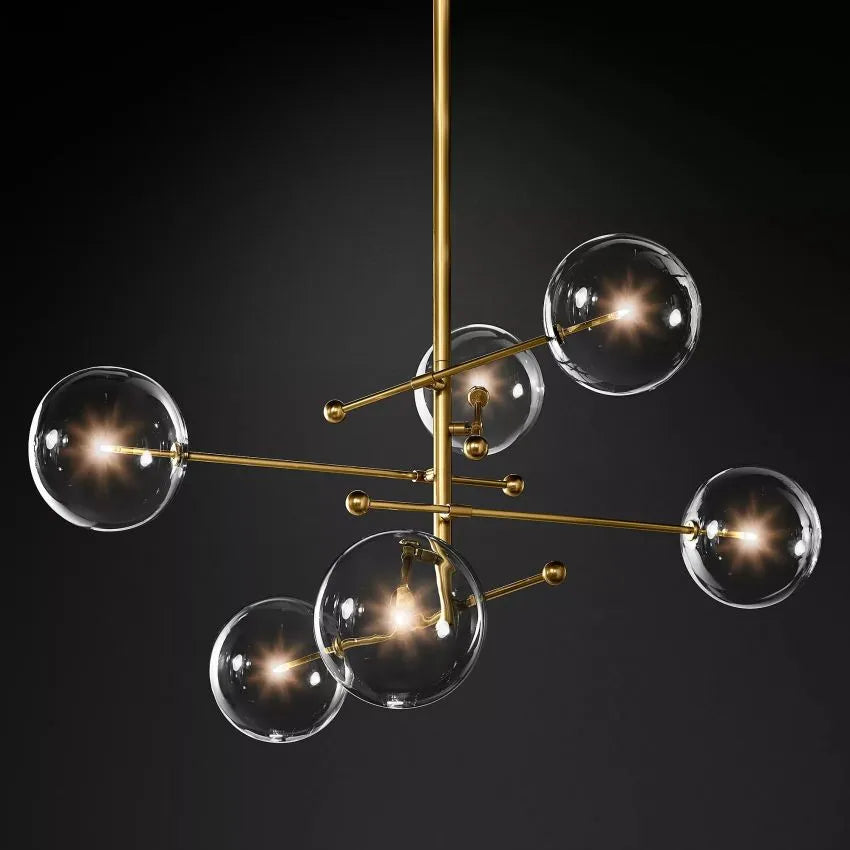 Modern Glass Globe Six-Arm Chandelier 54"