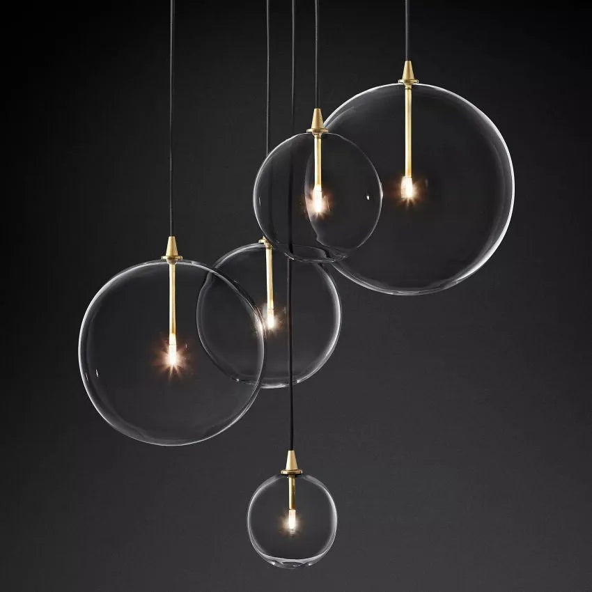 Darrance Modern Round Glass Globe Cluster Chandelier 28" chandelier Kevin Studio Inc Lacquered Burnished Brass  