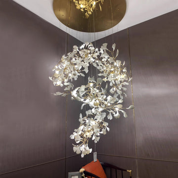 Gingko Leaf Flower Ceramics Chandelier For Foyer / Staircase /Hallway