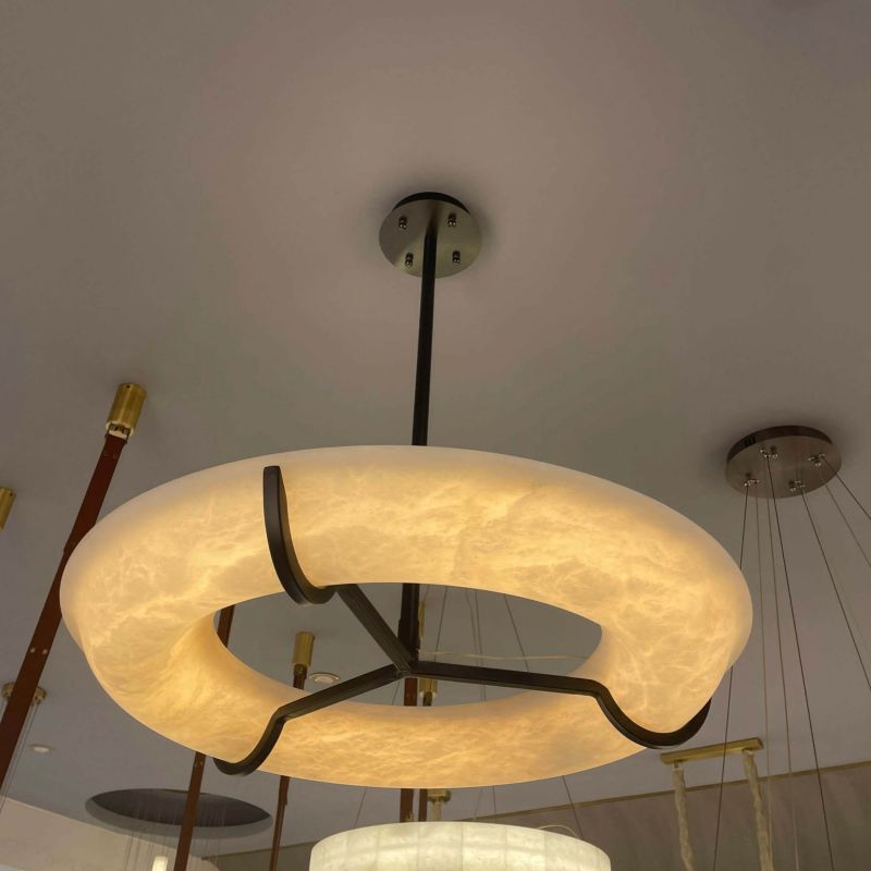 Modern Round Alabaster Dining Room Chandelier