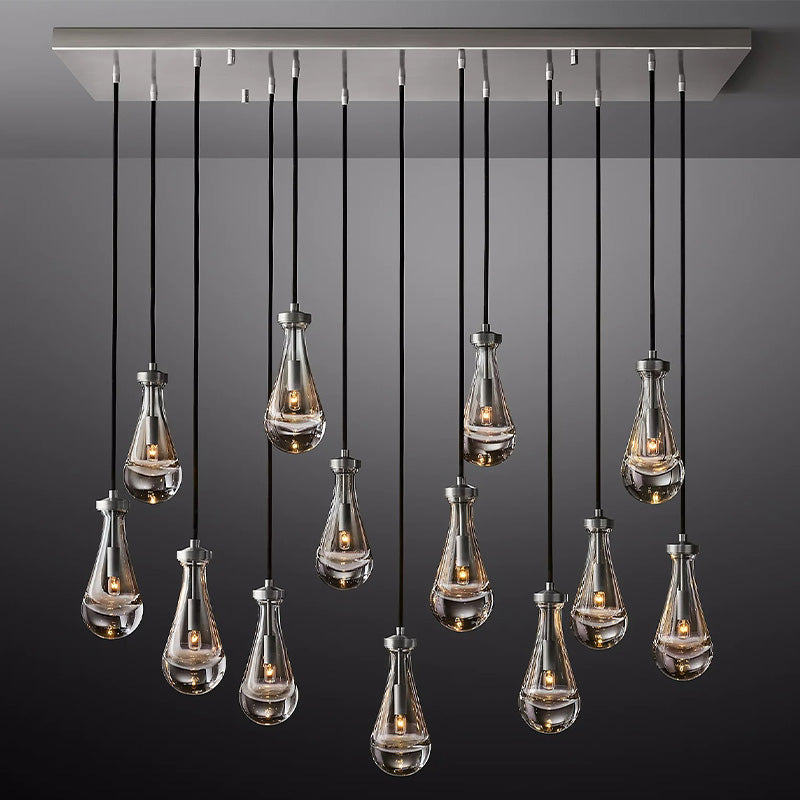 Raindrop Rectangle Chandelier 54" chandeliers for dining room,chandeliers for stairways,chandeliers for foyer,chandeliers for bedrooms,chandeliers for kitchen,chandeliers for living room RBRIGHTS Satin Nickel  