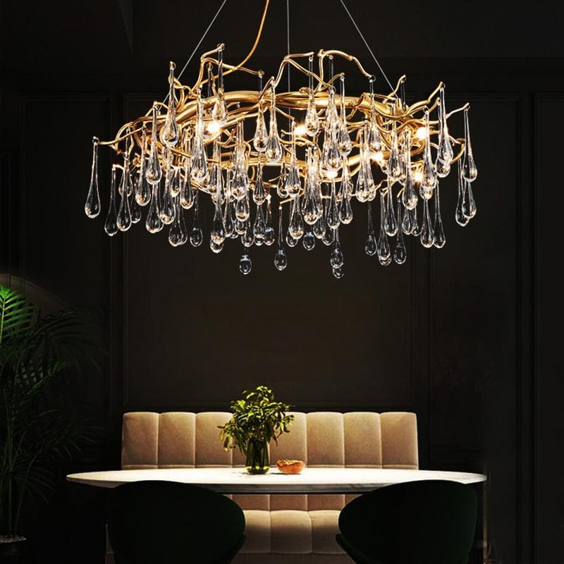 Branch Round  Long Tear Crystal  Chandelier
