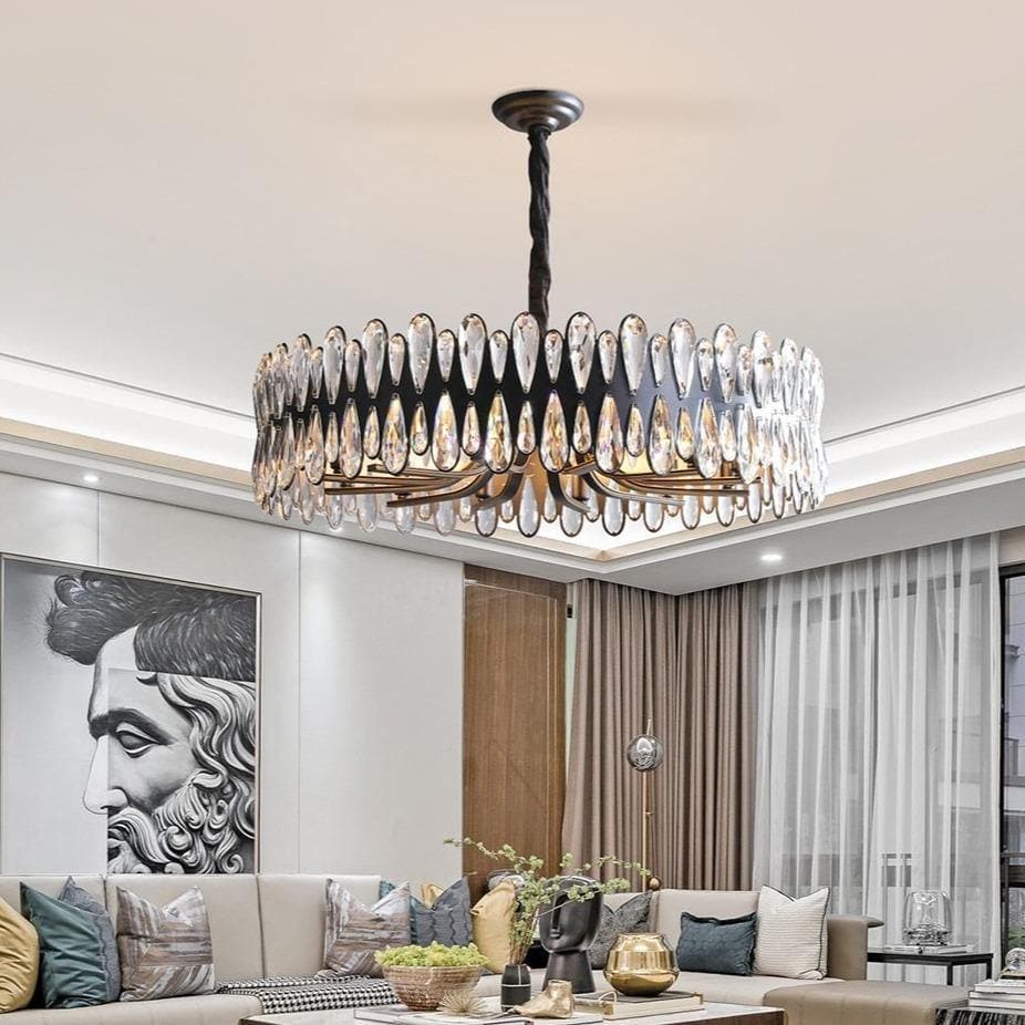 Black Modern Crystal Round Chandelier D 32"