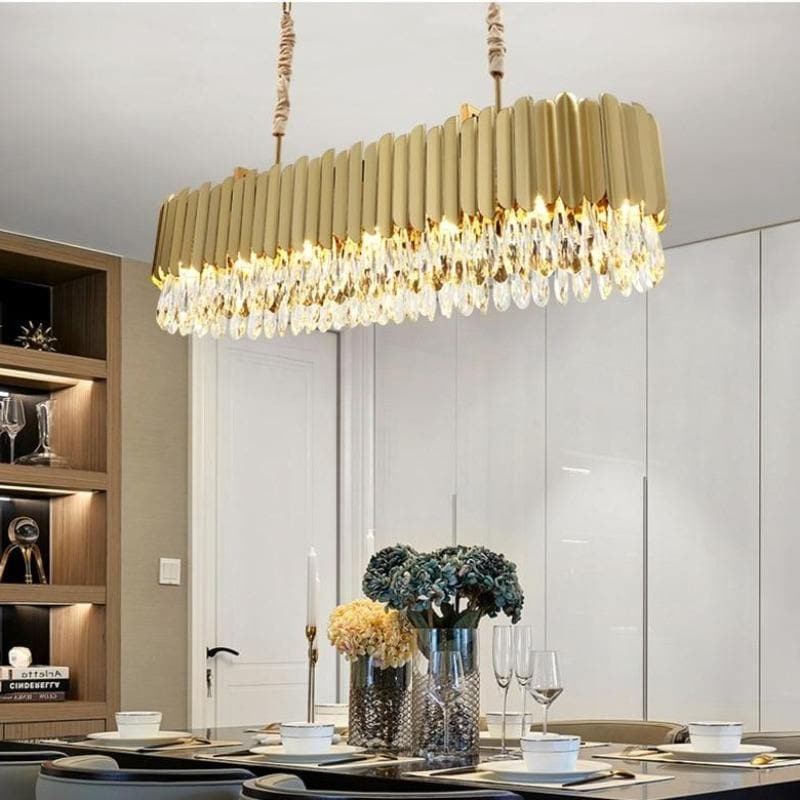 Rounded Rectangle Long Crystal Chandelier Gold 35" 47"