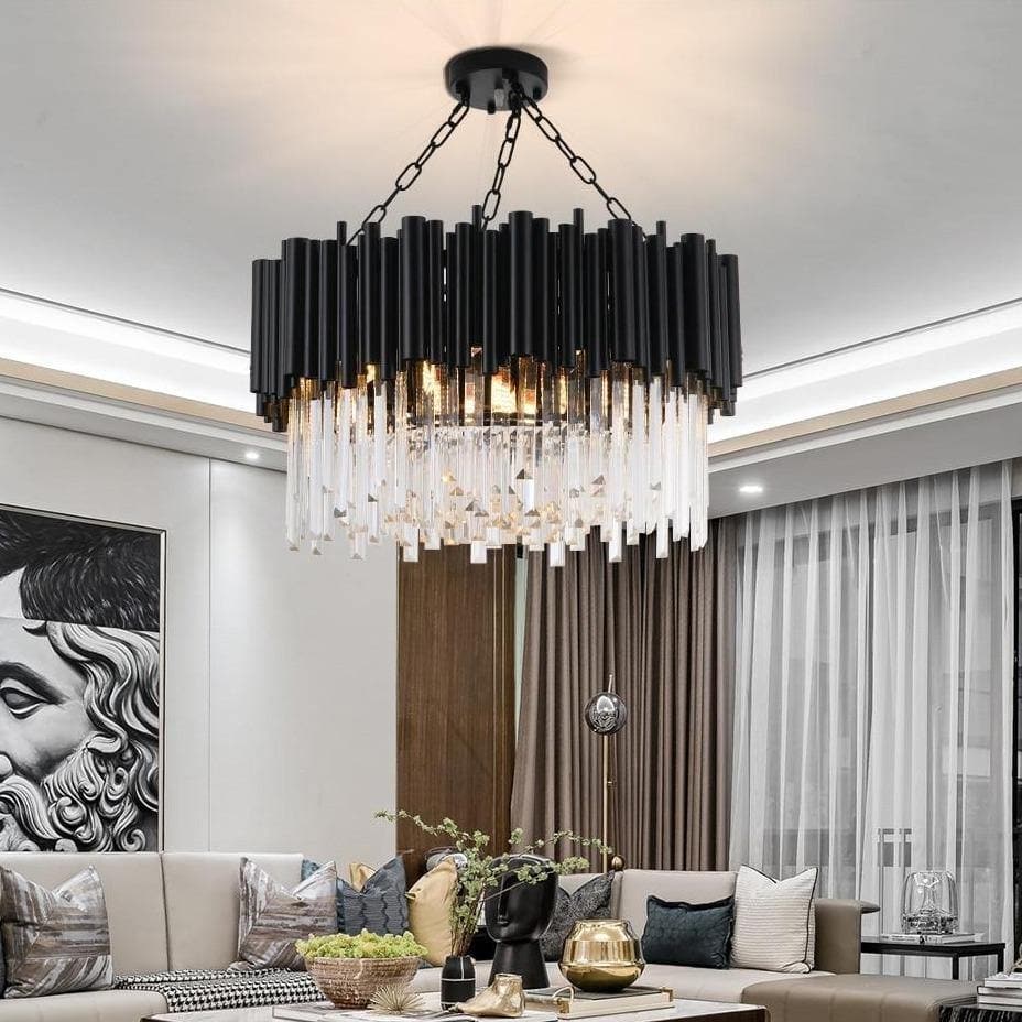 Natasha Modern Classic Black Round Crystal Chandelier 24"/ 32"