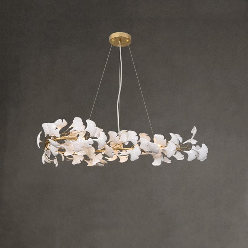 Long Modern Ceramic Ginkgo Tree Petal Chandelier Diameter 35"