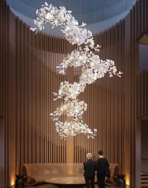 Vertical  Modern Ceramic Ginkgo Tree Petal Chandelier 4 Size